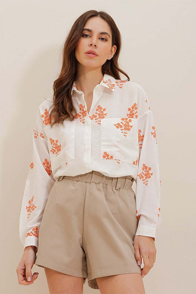 Camicia da donna Darana, Bianco/Arancione 1