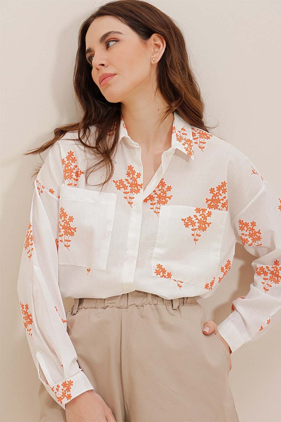 Camicia da donna Darana, Bianco/Arancione 3
