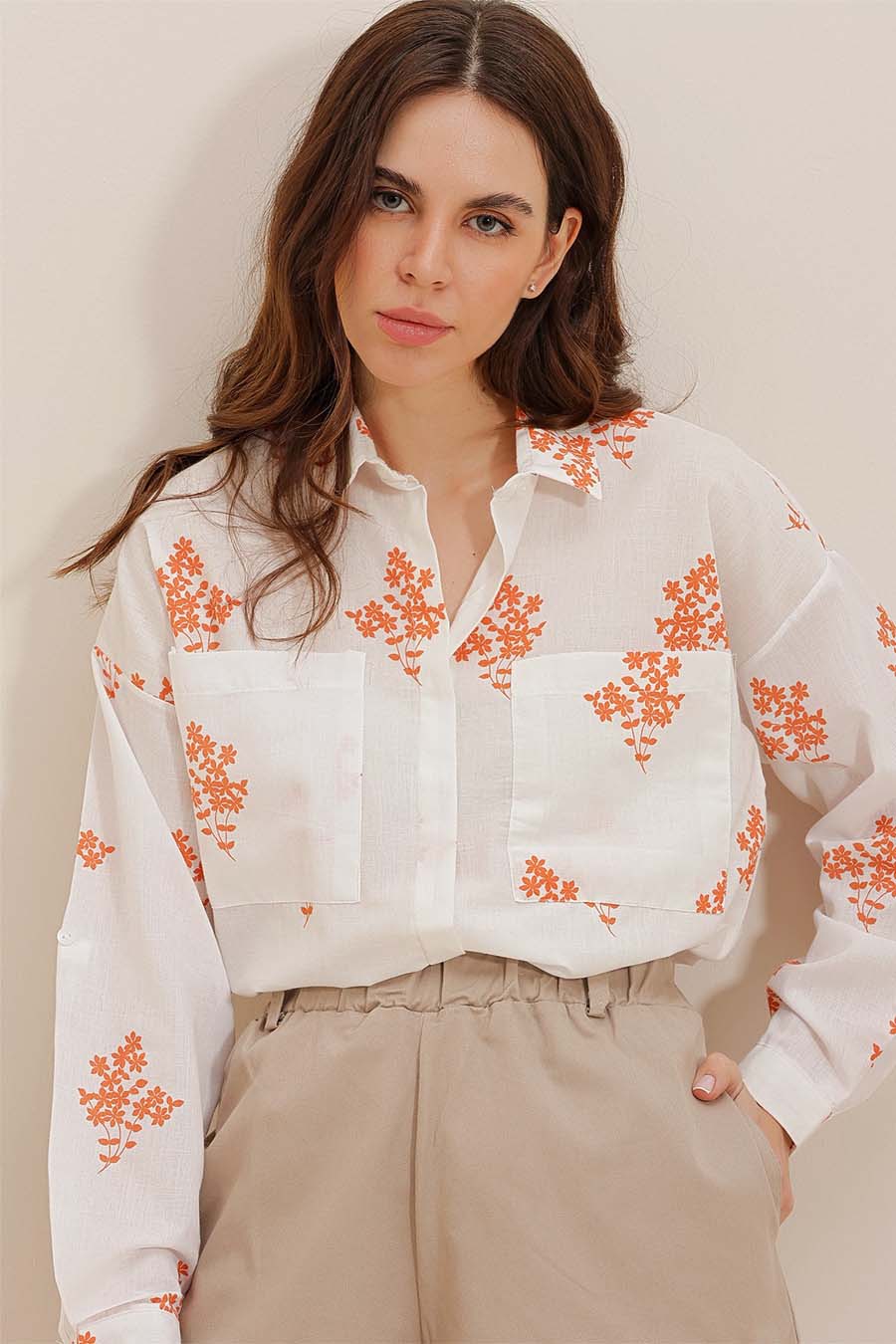 Camicia da donna Darana, Bianco/Arancione 4