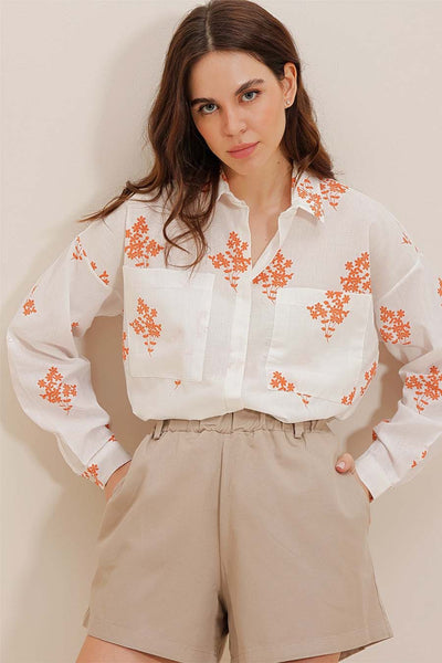 Camicia da donna Darana, Bianco/Arancione 2