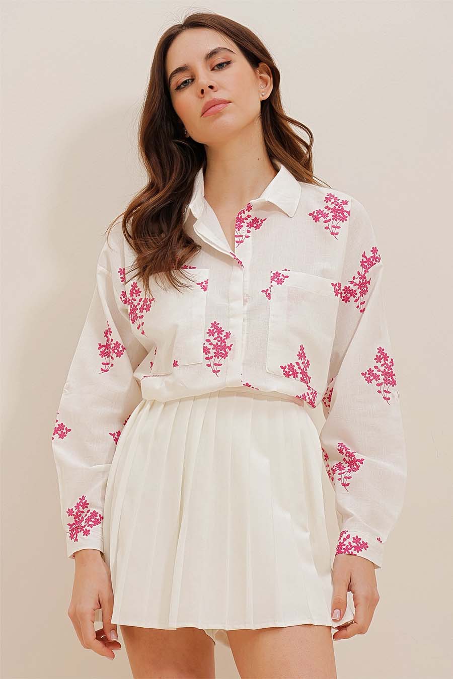 Camicia da donna Darana, Bianco/Rosa 1