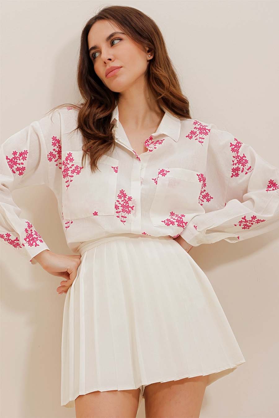 Camicia da donna Darana, Bianco/Rosa 3