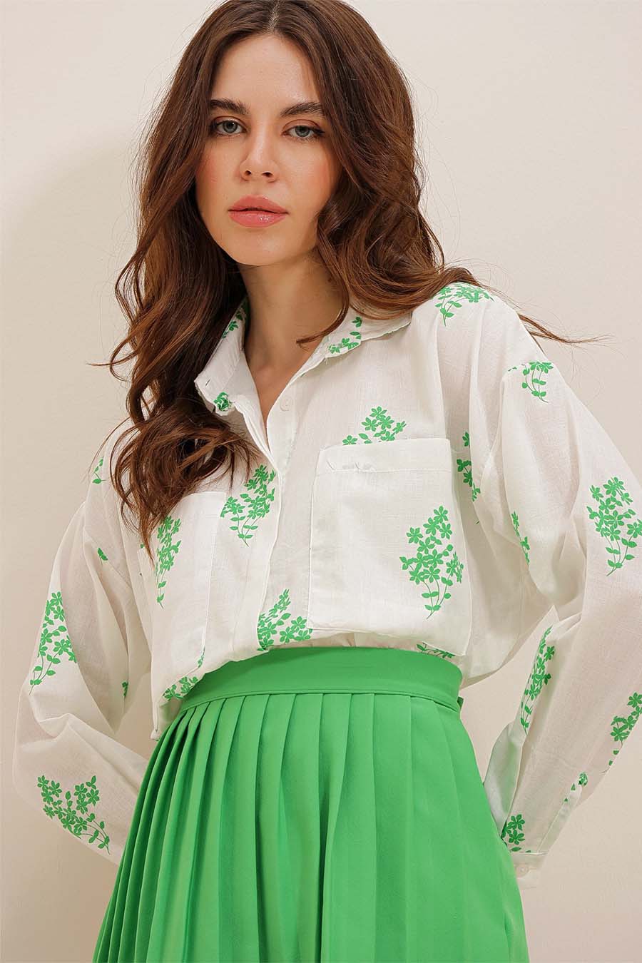 Camicia da donna Darana, Bianco/Verde 2