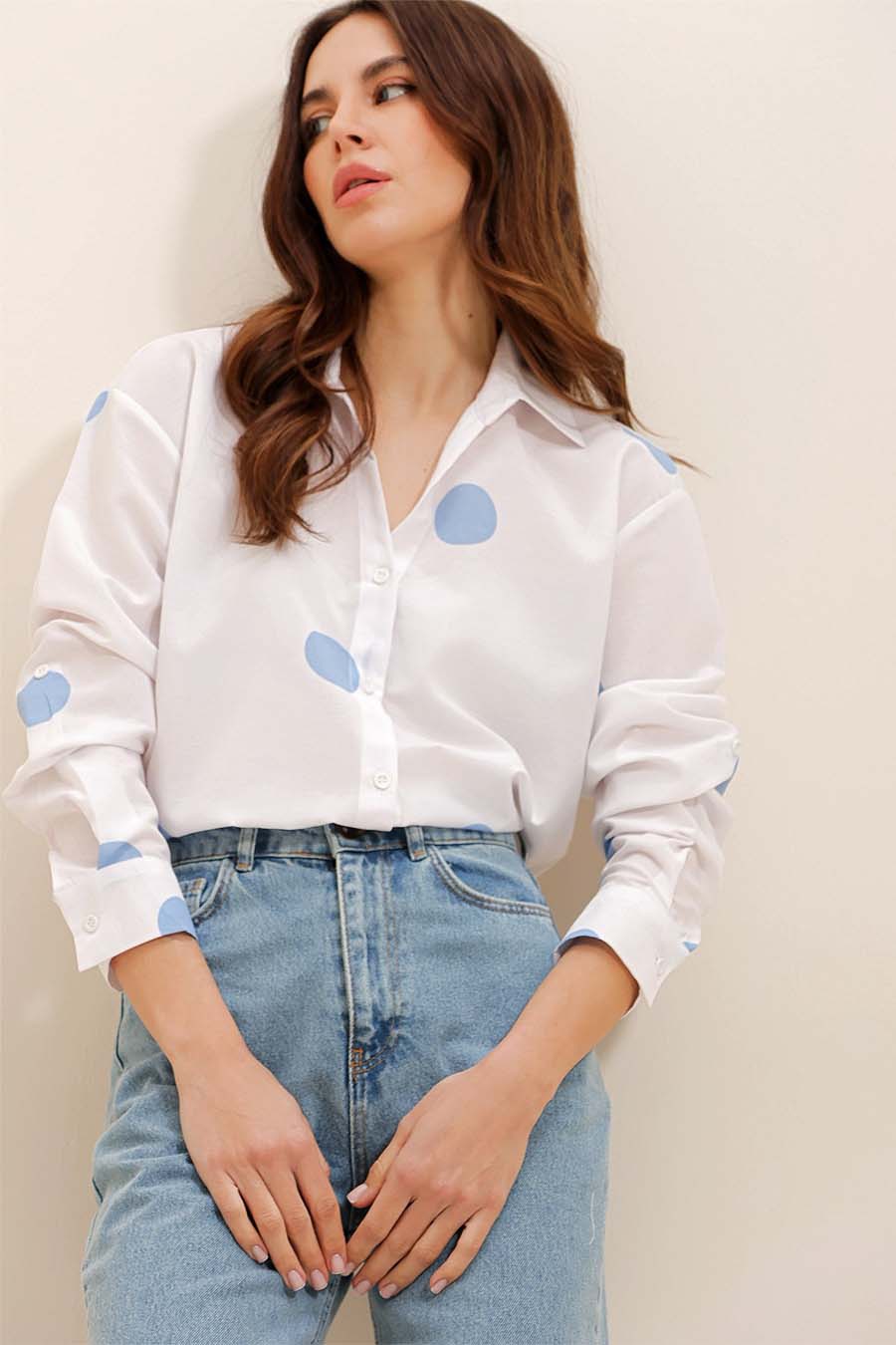 Camicia da donna Millie, Bianco/Azzurro 3