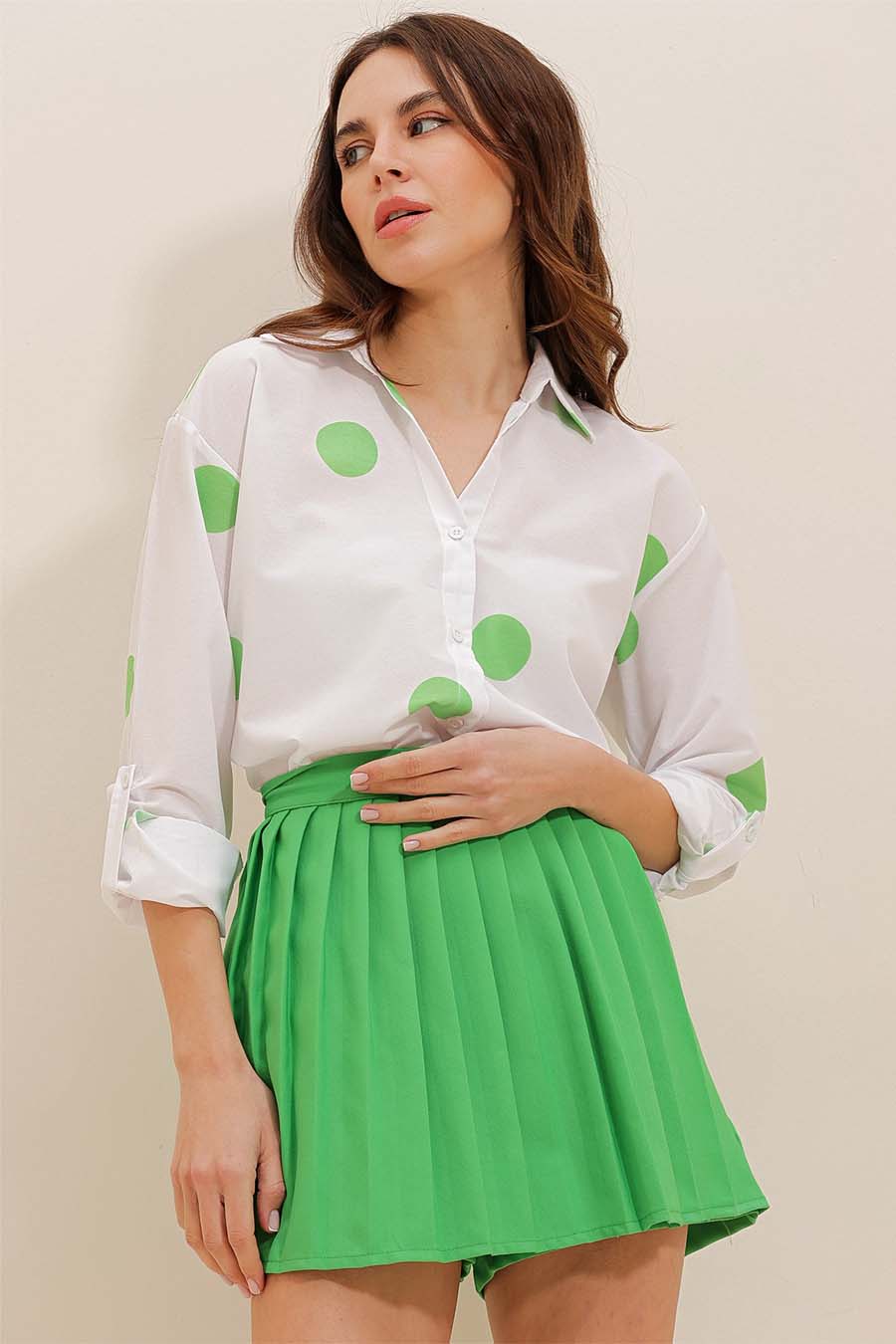 Camicia da donna Millie, Bianco/Verde 2