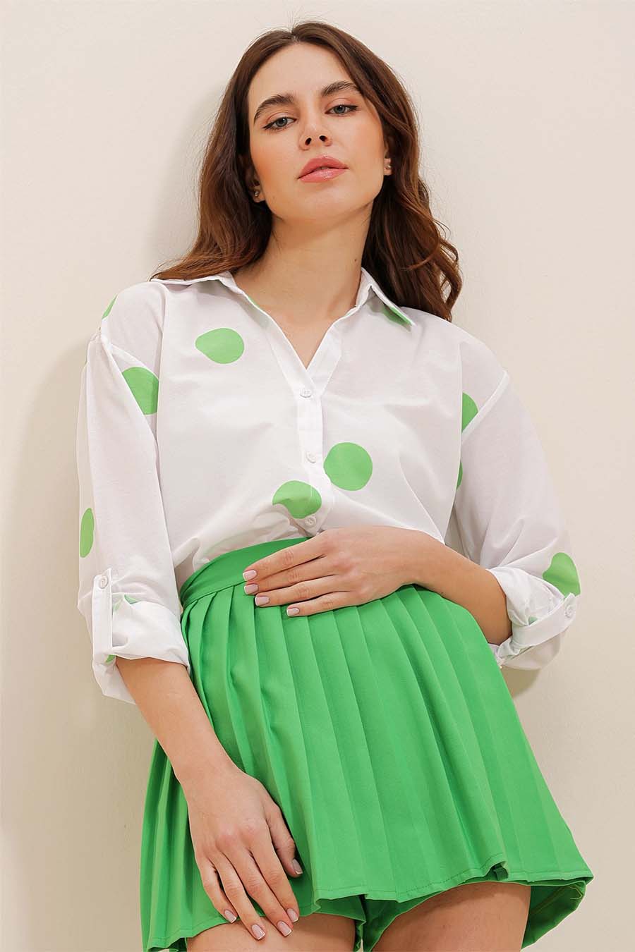 Camicia da donna Millie, Bianco/Verde 3